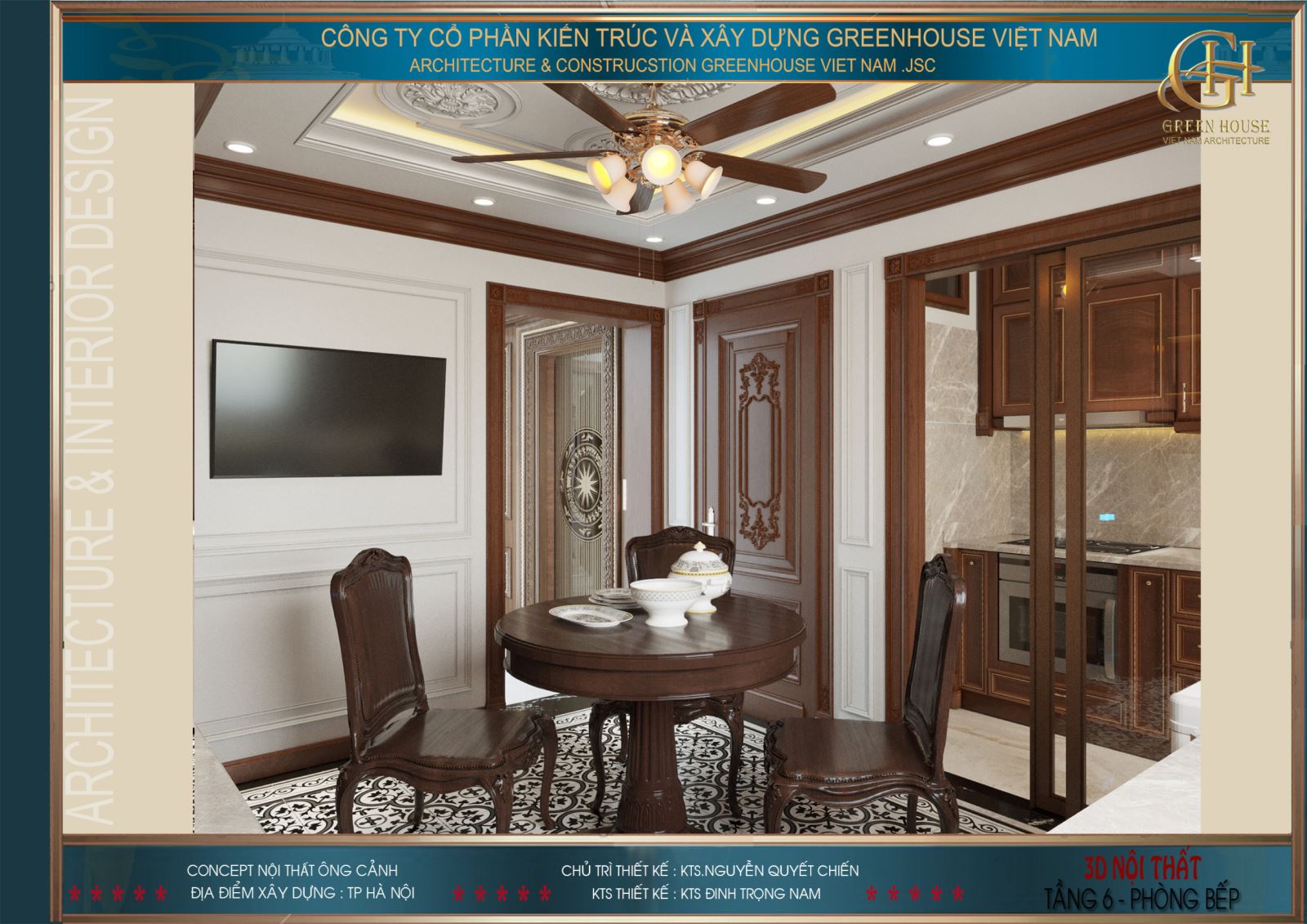 Không gian phòng bếp không lớn nhưng vẫn đầy đủ nội thất