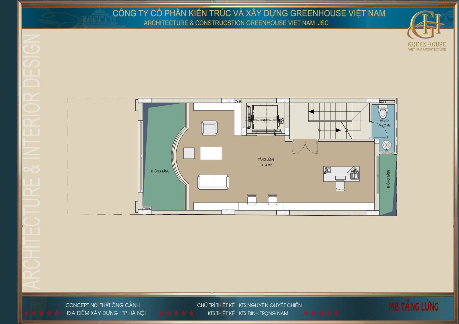 Mặt bằng công năng tầng lửng của biệt thự tân cổ điển