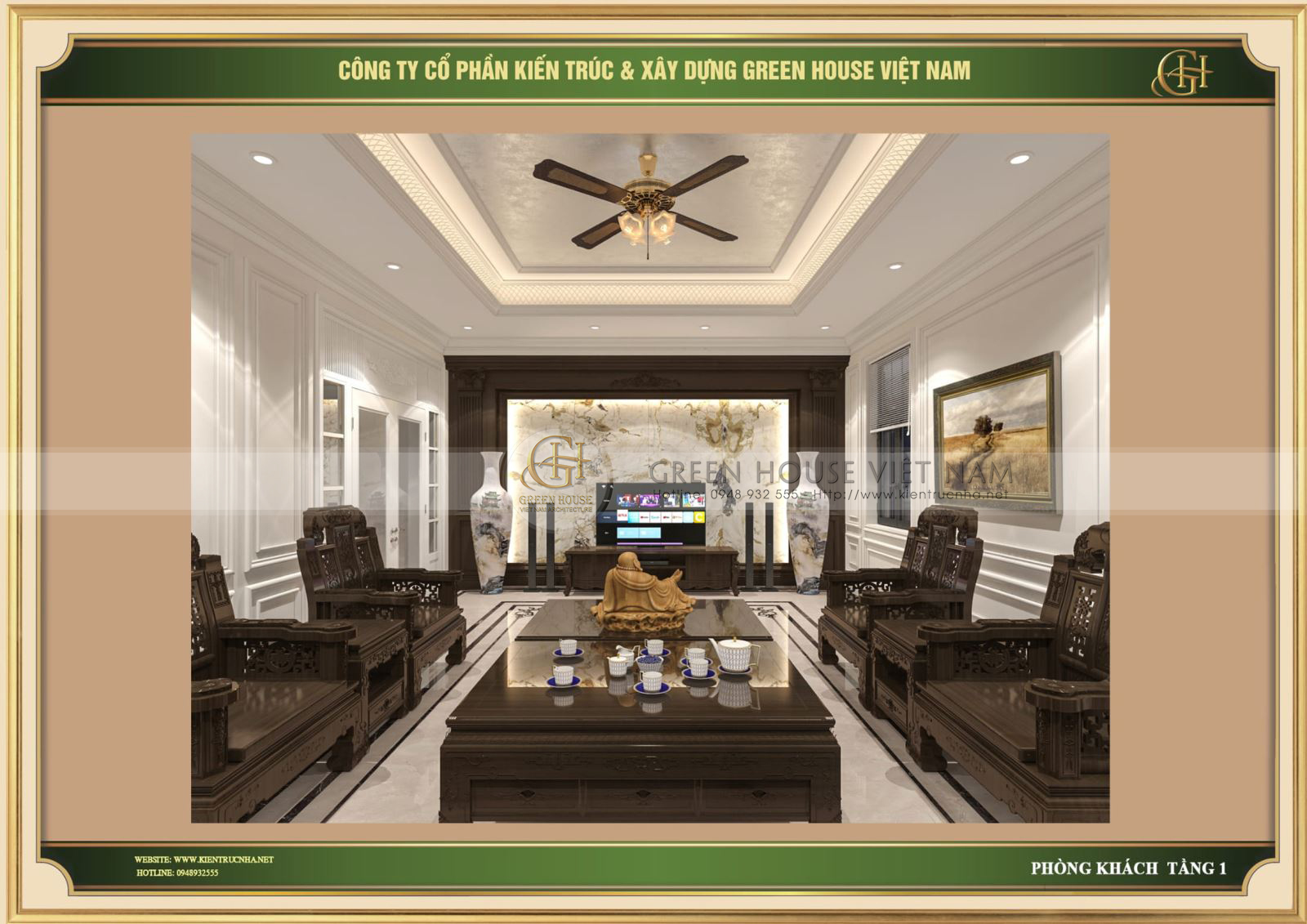 Mọi chi tiết trong không gian phòng khách biệt thự tân cổ điển sẽ vẽ lên cuộc sống vương giả, quyền quý