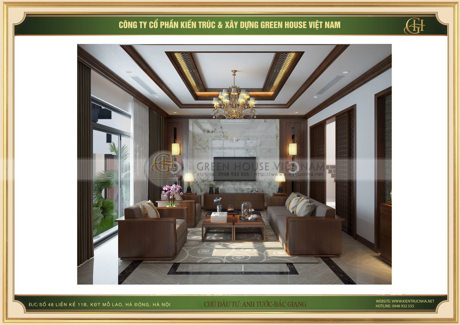 Phòng khách gây ấn tượng mạnh mẽ ngay từ ánh nhìn đầu tiên bởi sự độc đáo đầy thời thượng