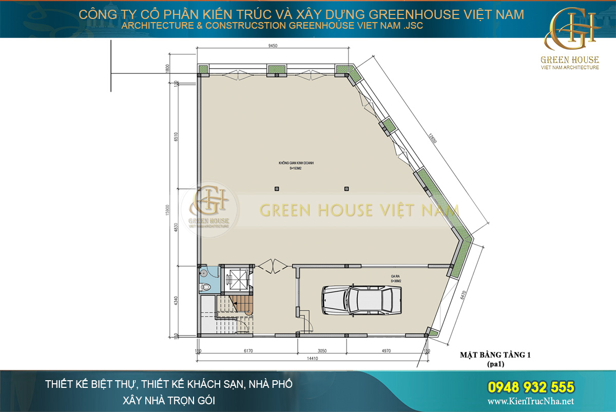 Bản vẽ chi tiết thiết kế biệt thự hiện đại 4 tầng. 