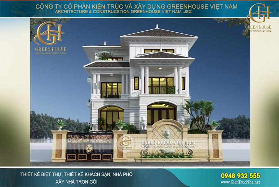 Căn biệt thự 4 tầng mái thái có sân vườn tạo không gian bắt mắt