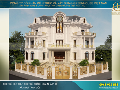 Thi công trọn gói biệt thự tân cổ điển 4 tầng 3 mặt tiền