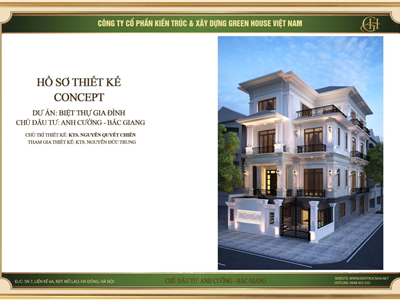 Báo giá thiết kế biệt thự tân cổ điển 3 tầng 1 tum tại Bắc Giang