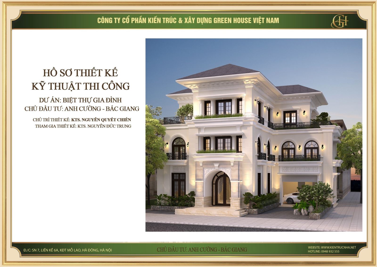 Mẫu biệt thự 3 tầng phong cách tân cổ điển tại Bắc Giang