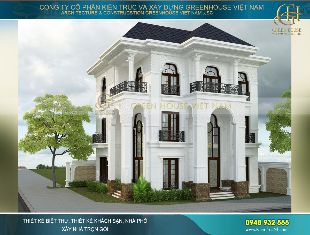 Mẫu biệt thự vinhomes riverside tân cổ điển 3 tầng 130m2