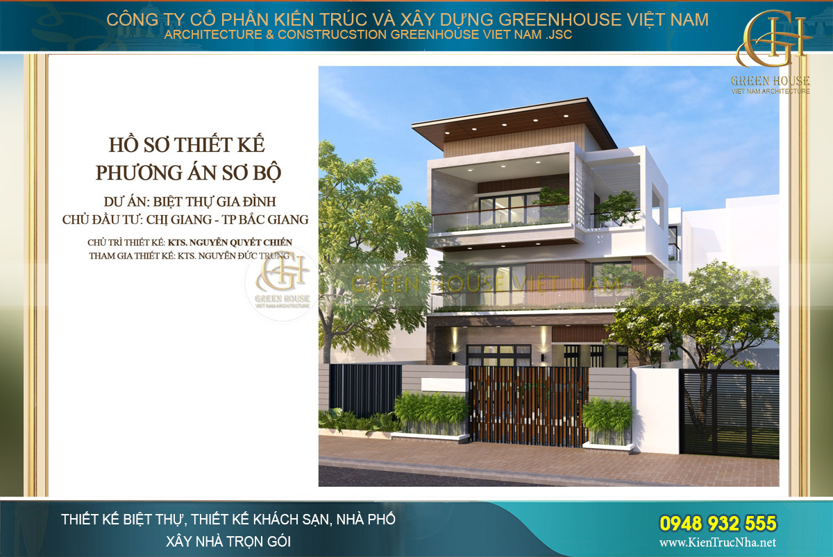 Thiết kế biệt thự 3 tầng hiện đại tại Bắc Giang - CĐT Chị Giang