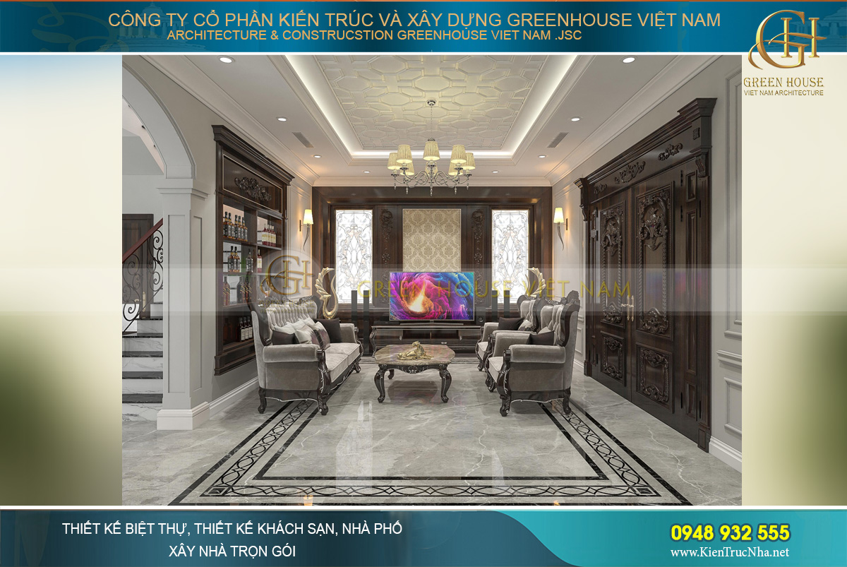 Thiết kế nội thất biệt thự tân cổ điển 130m2 với tone đen bạc