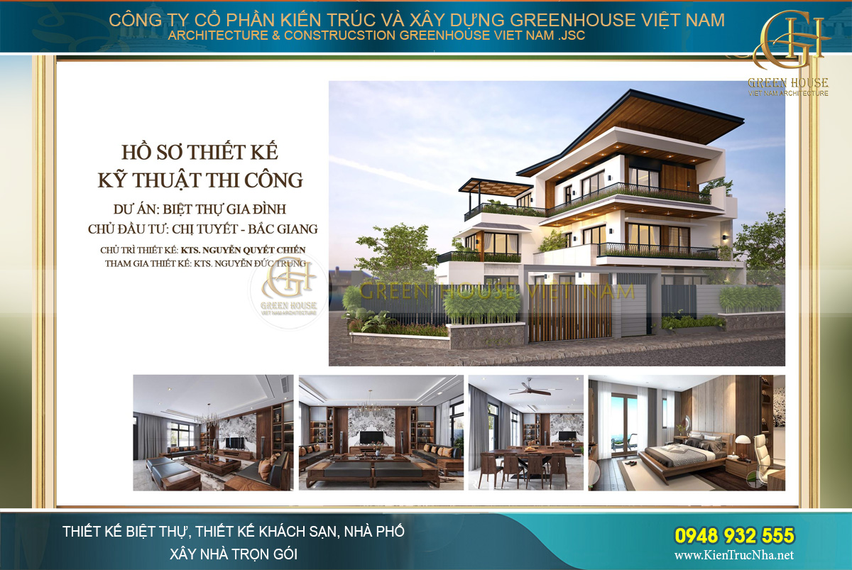 Dự án thiết kế biệt thự 3 tầng hiện đại nhà chị Tuyết tại Bắc Giang