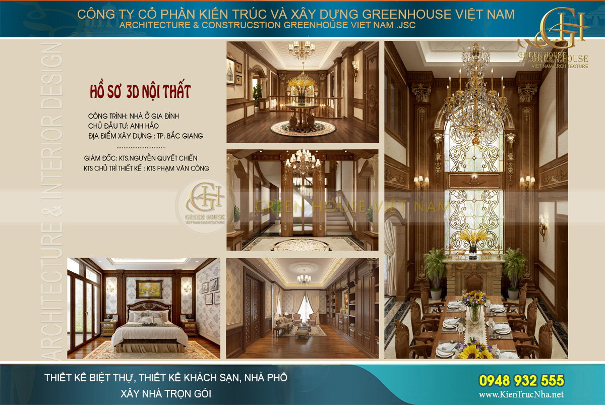 Thiết kế nội thất biệt thự tân cổ điển 4 tầng - Bắc Giang