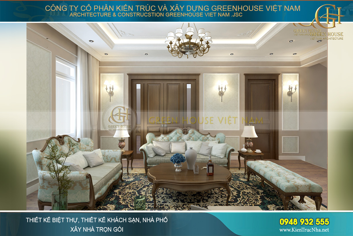 Mẫu nội thất biệt thự tân cổ điển 3 tầng 1 tum 400m2