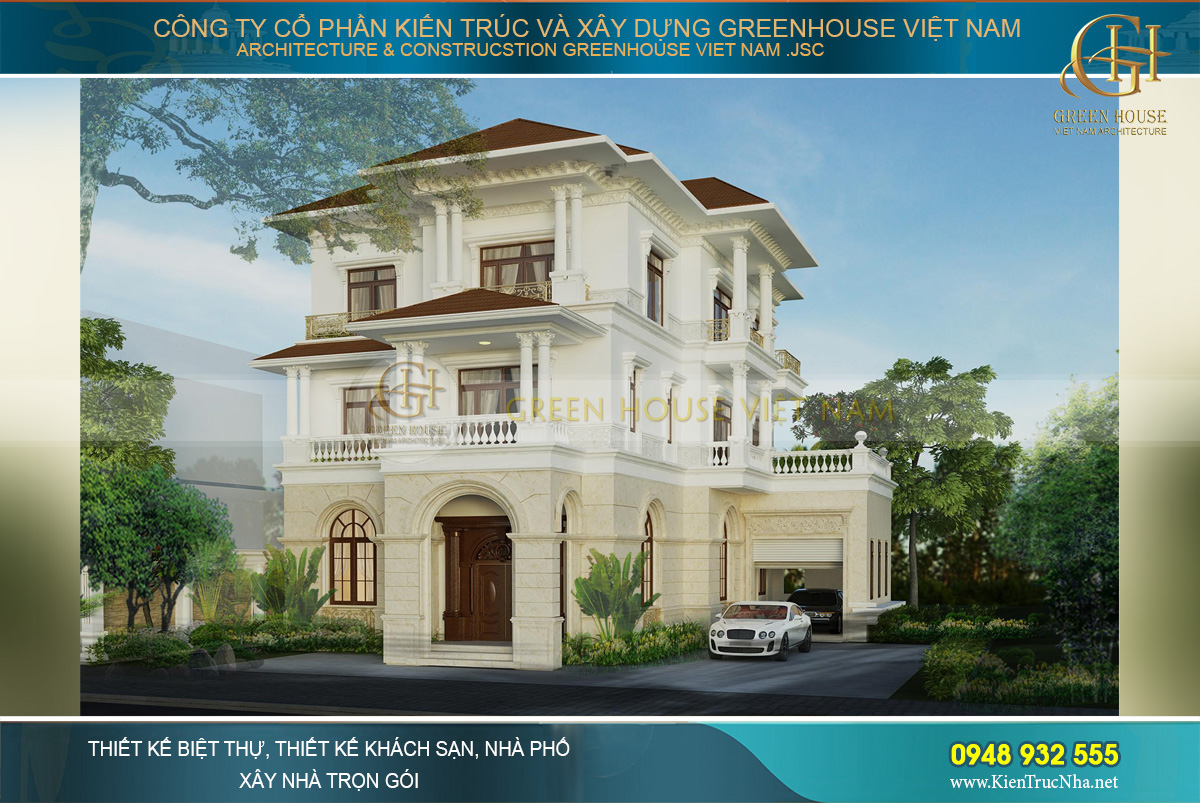 Mẫu biệt thự tân cổ điển 3 tầng mặt tiền 20m