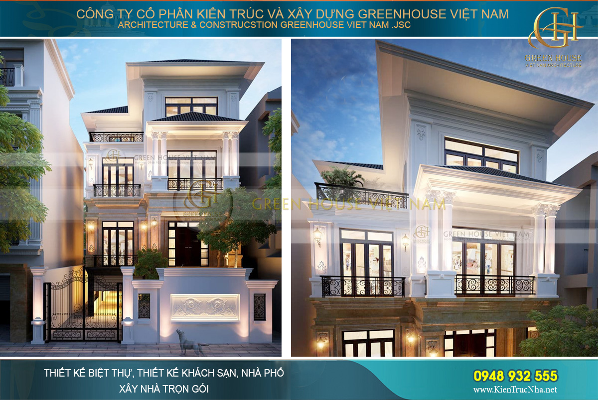 Mẫu biệt thự tân cổ điển 3 tầng diện tích 200m2