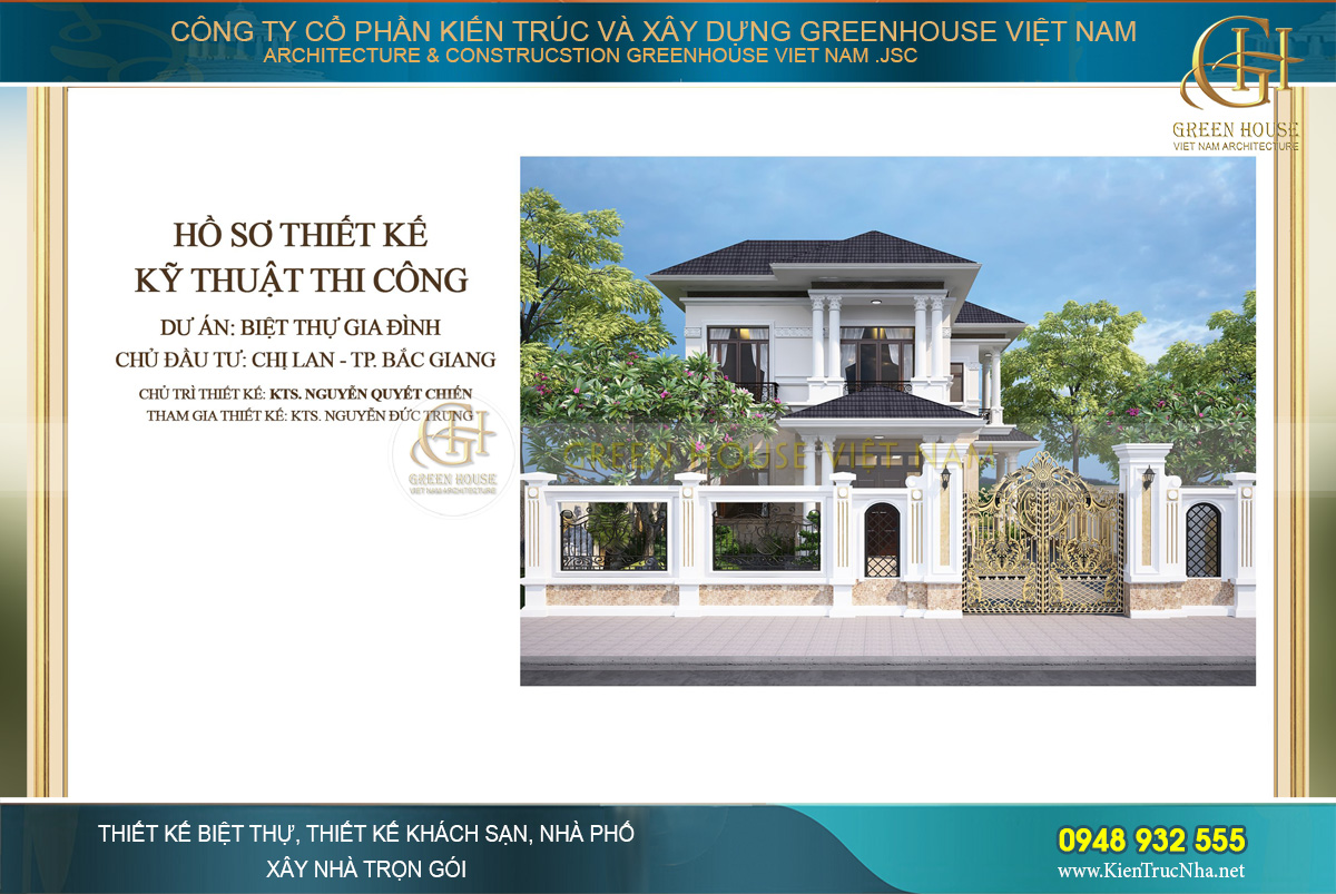 Thiết kế biệt thự 2 tầng tân cổ điển đẹp sang trọng tại Bắc Giang