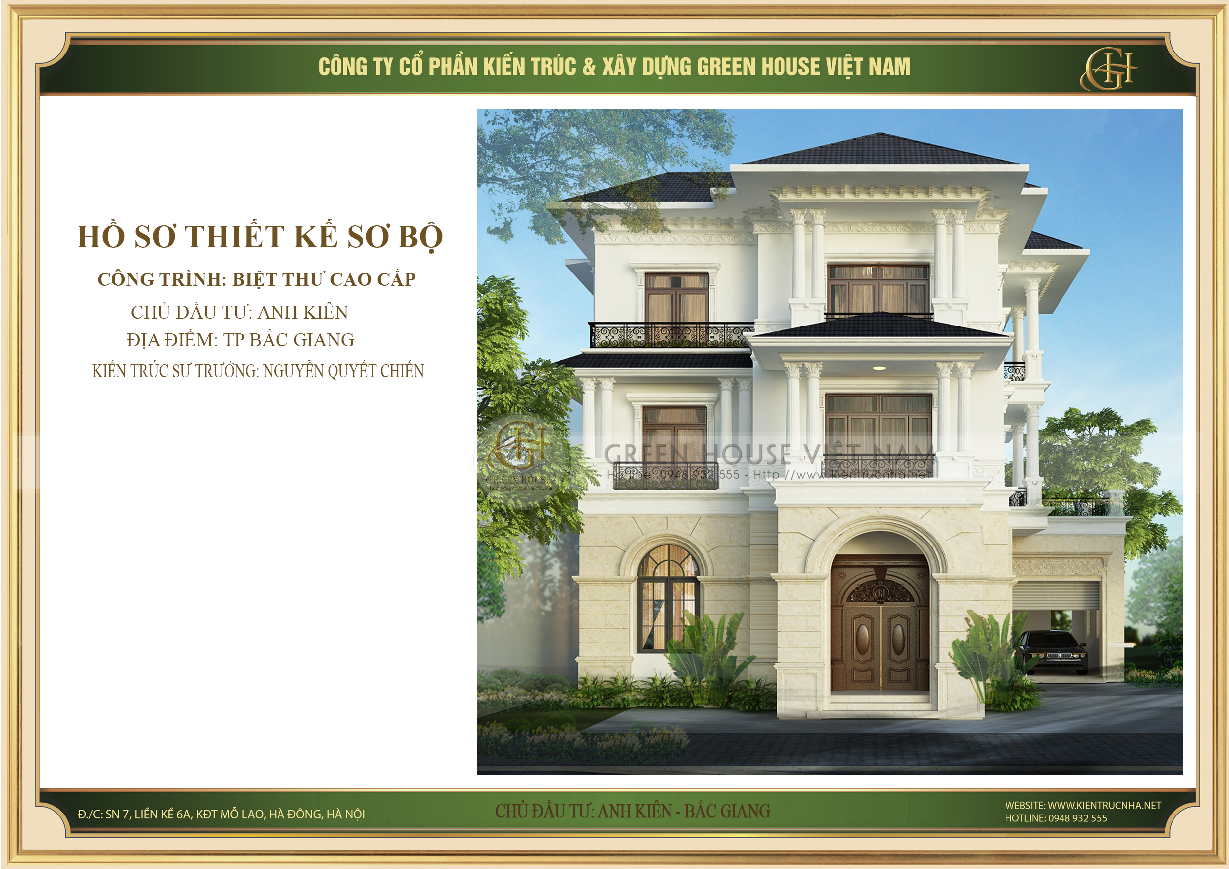 Thiết kế thi công trọn gói biệt thự 3 tầng phong cách tân cổ điển tại Bắc Giang - CĐT Anh Kiên