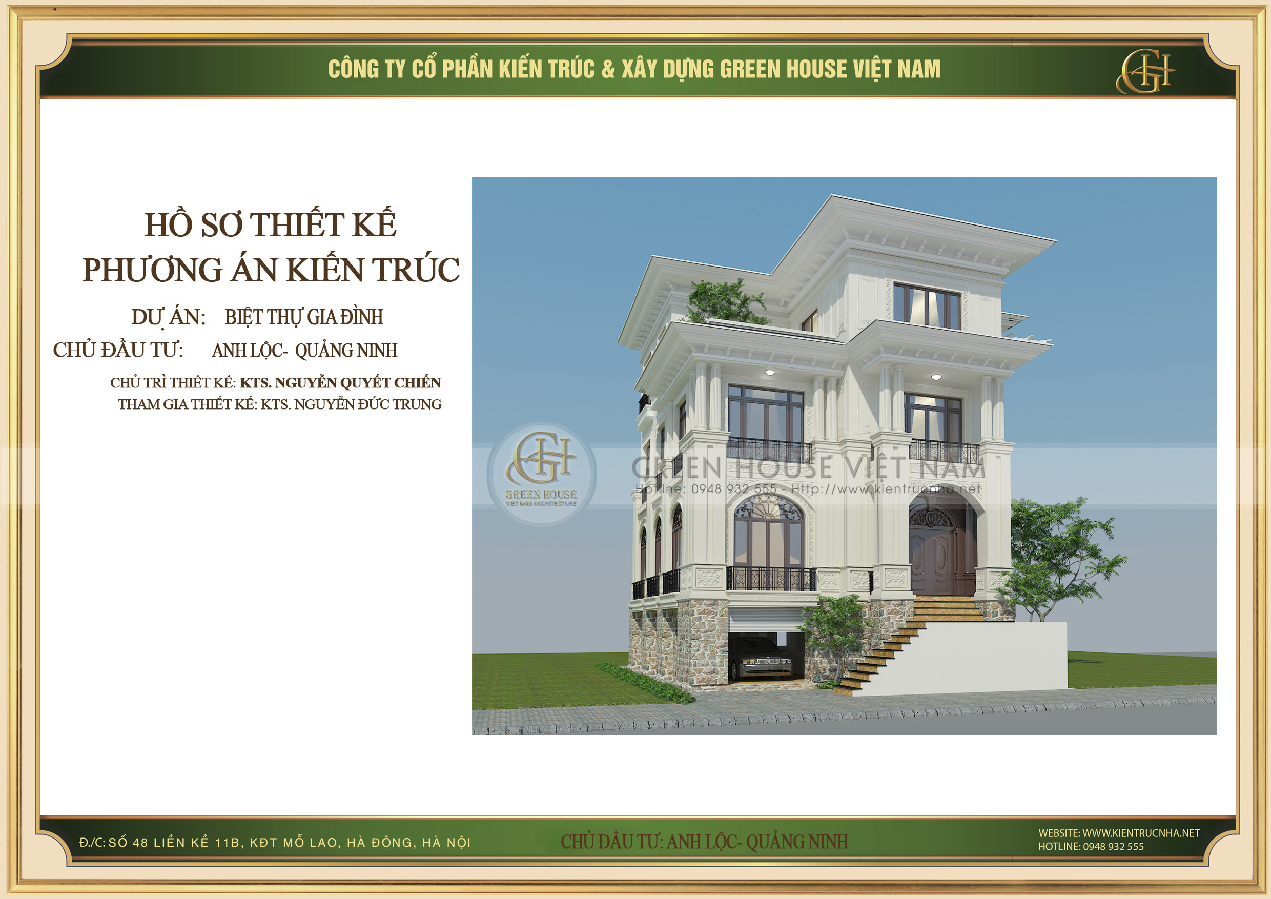 Thiết kế biệt thự 4 tầng đẹp phong cách tân cổ điển tại Quảng Ninh