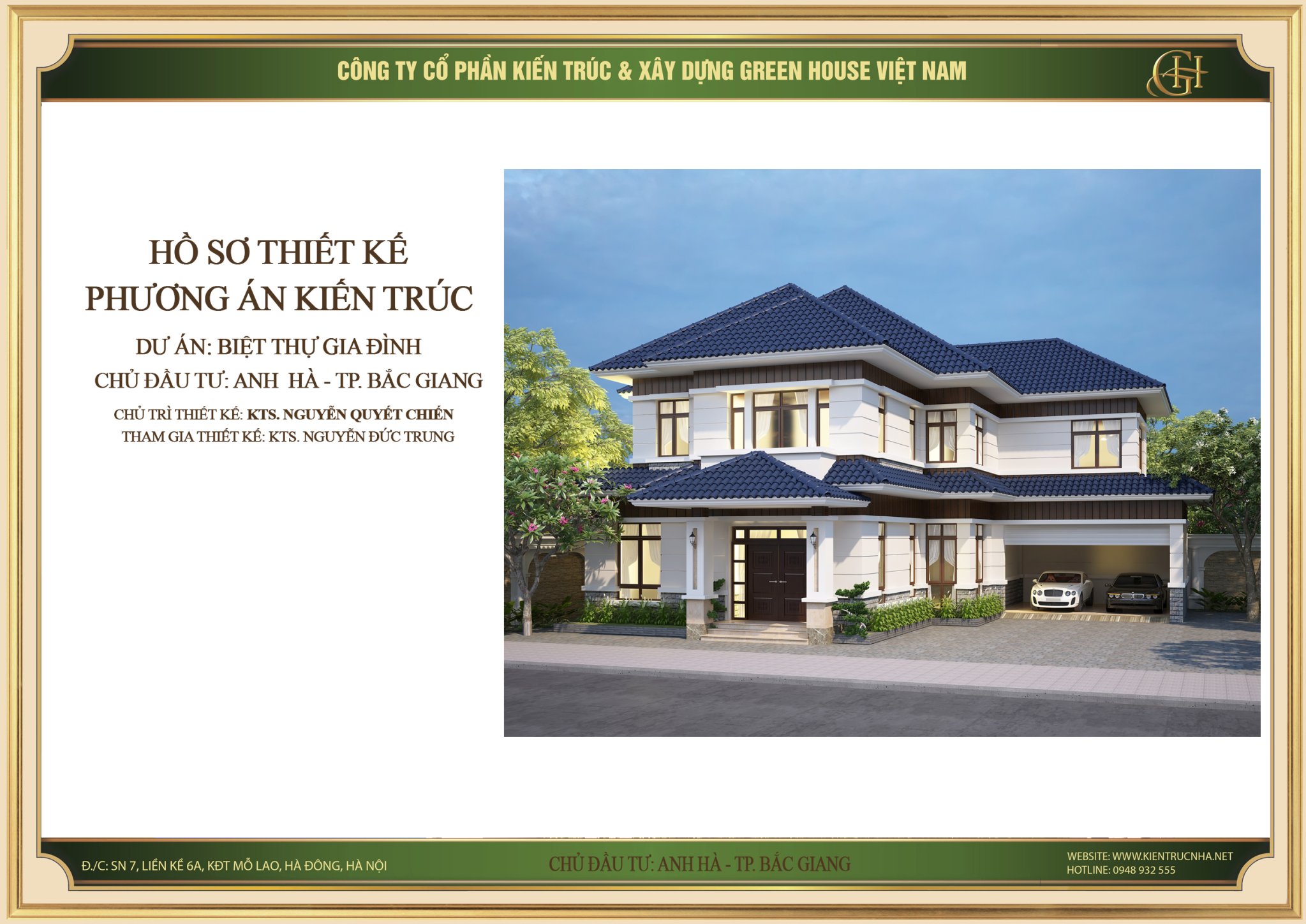 Thiết kế biệt thự tân cổ điển 2 tầng mái thái đơn giản tại Bắc Giang