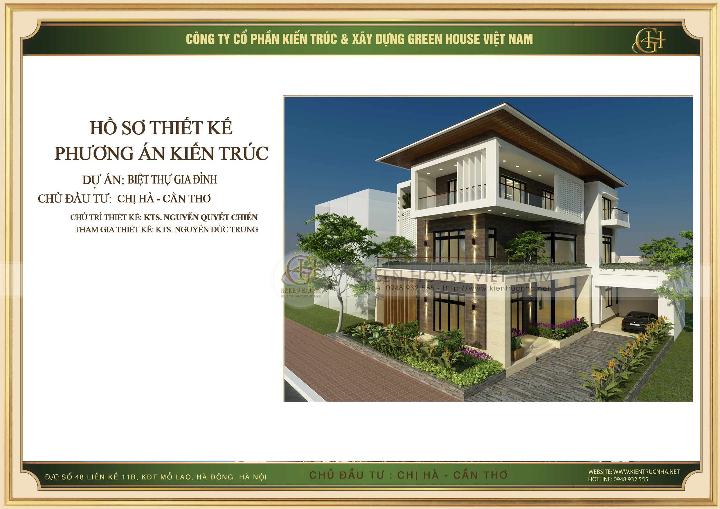 Mẫu thiết kế biệt thự 3 tầng đẹp hiện đại tại Cần Thơ - CĐT chị Hà