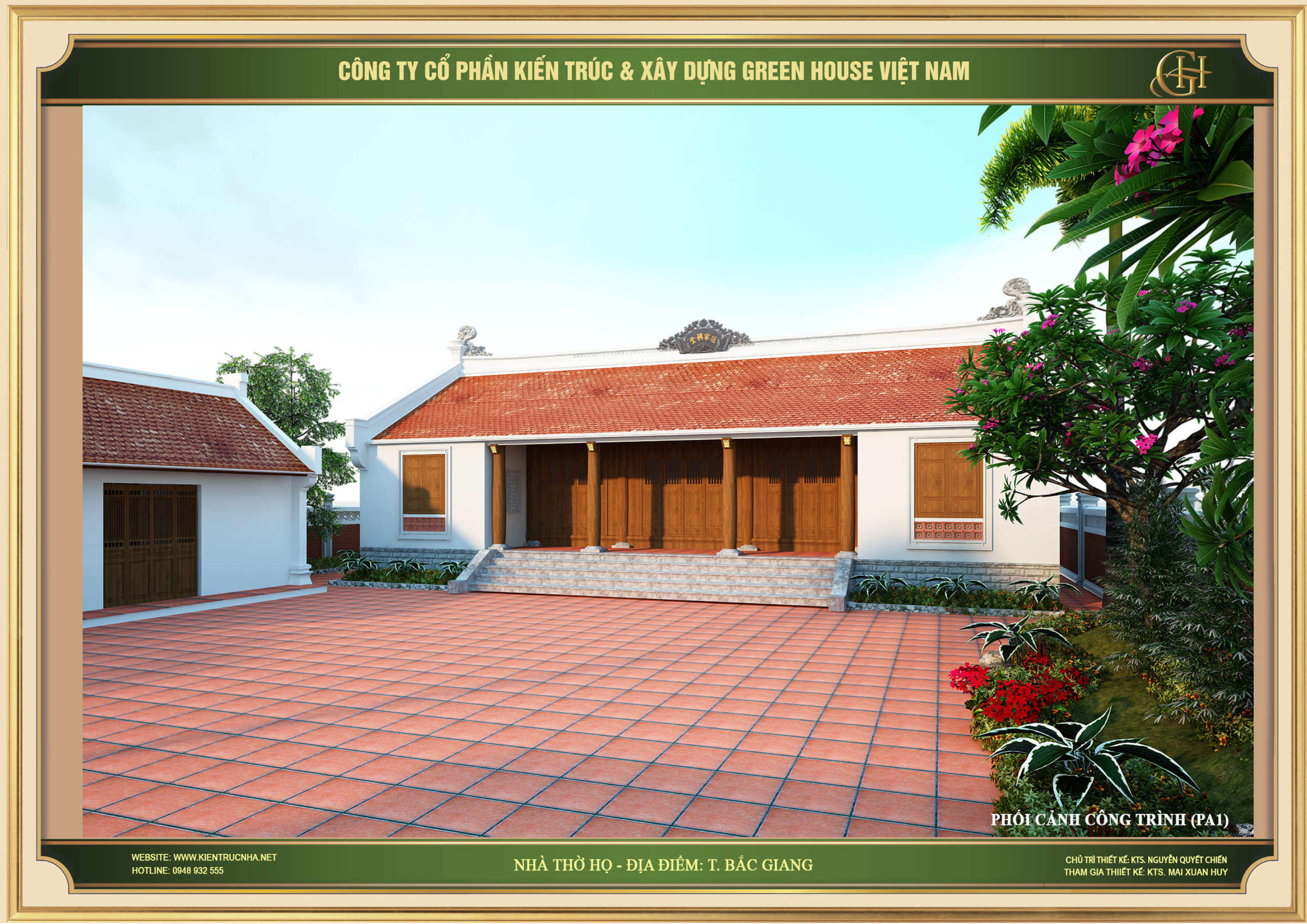 Mẫu thiết kế nhà thờ họ 3 gian 2 mái đẹp kết hợp nhà ở tại Quảng Ninh