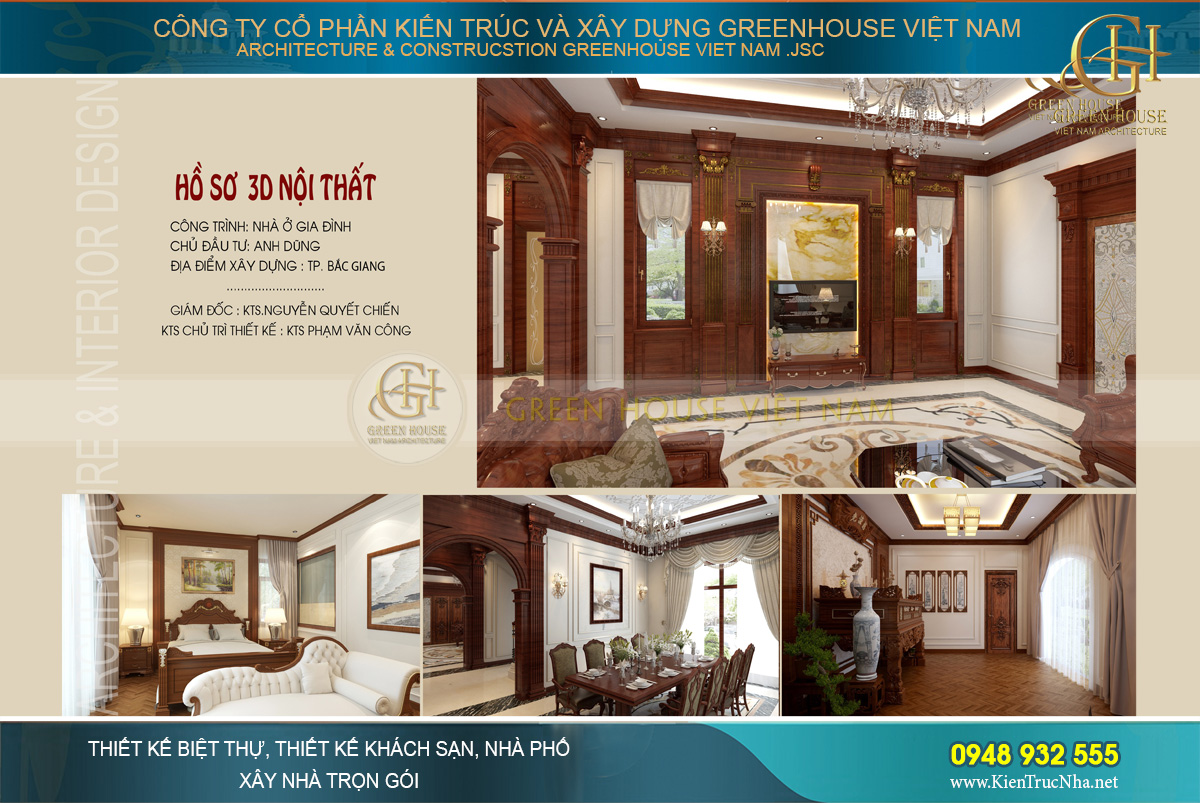 Mẫu thiết kế nội thất tân cổ điển biệt thự 3 tầng