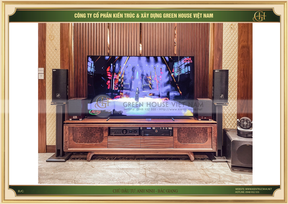 Mẫu thiết kế nội thất phòng khách gỗ óc chó hiện đại, sang trọng- CĐT Anh Ninh tại Bắc Giang