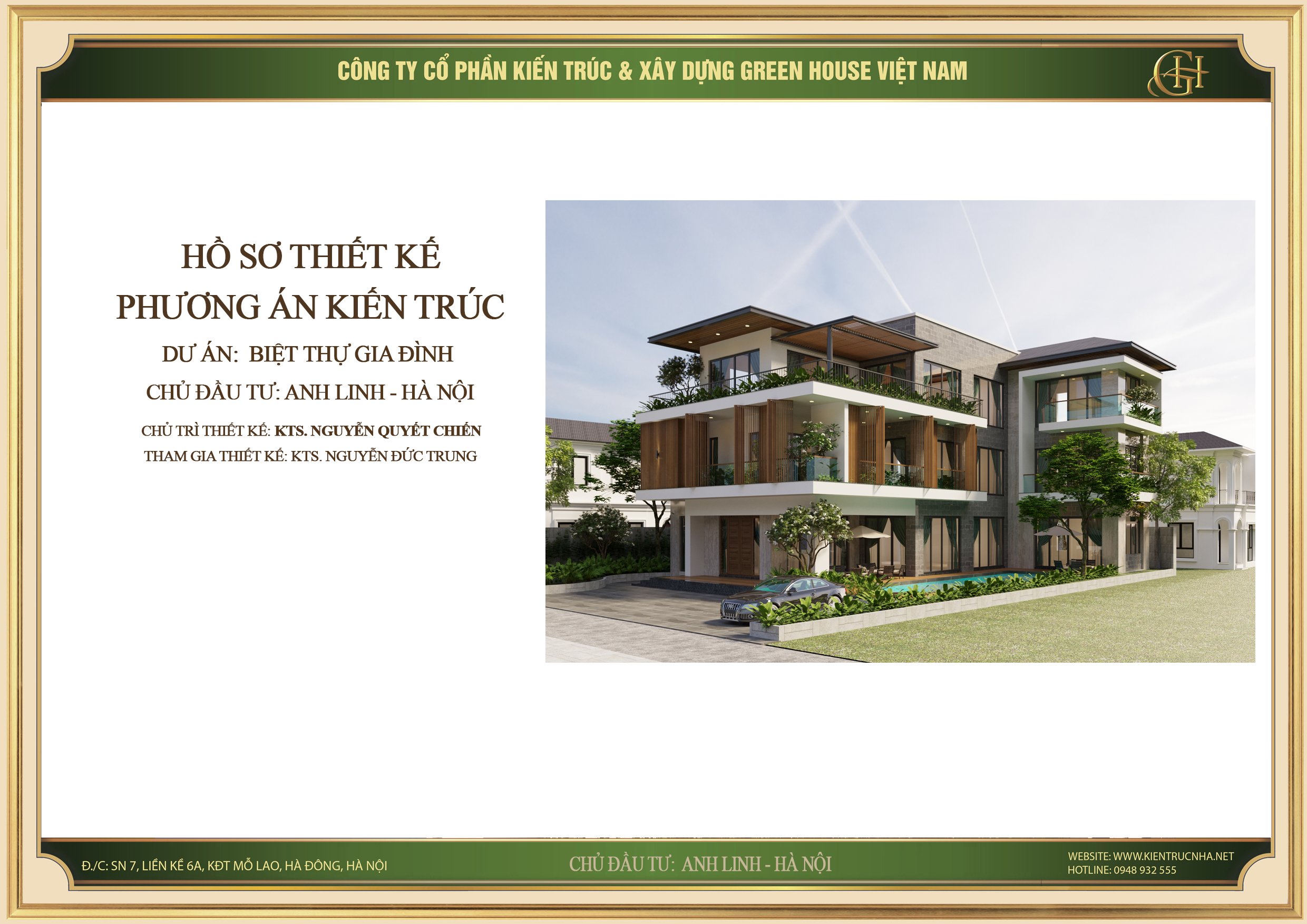 Mẫu thiết kế biệt thự gia đình phong cách hiện đại cho anh Linh tại Hà Nội