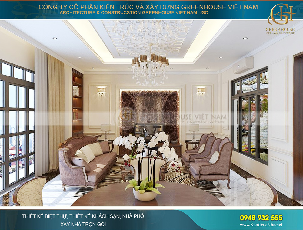 Mẫu thiết kế nội thất biệt thự phố tân cổ điển 4 tầng