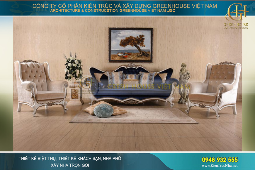 Set sofa tân cổ điển xanh - trắng