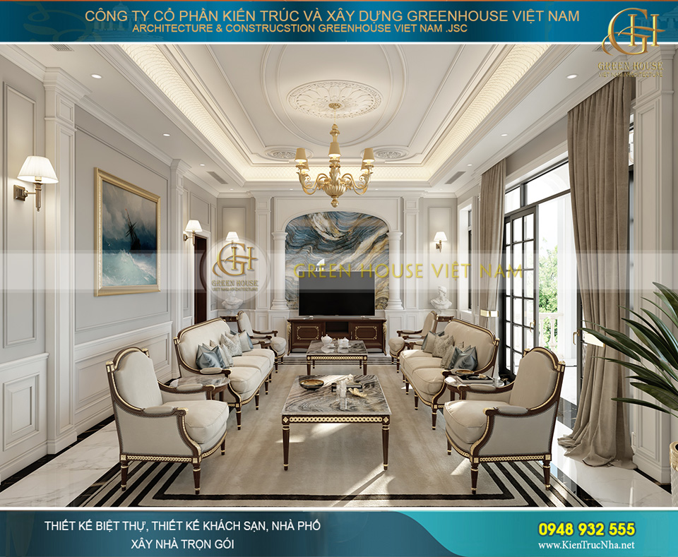 Mẫu nội thất biệt thự tân cổ điển 3 tầng 2000m2