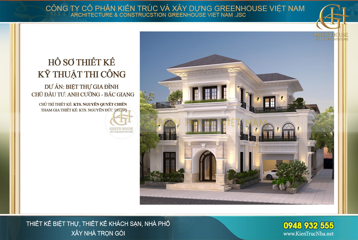 Dự án biệt thự 3 tầng tân cổ điển nhà Anh Cường tại Bắc Giang