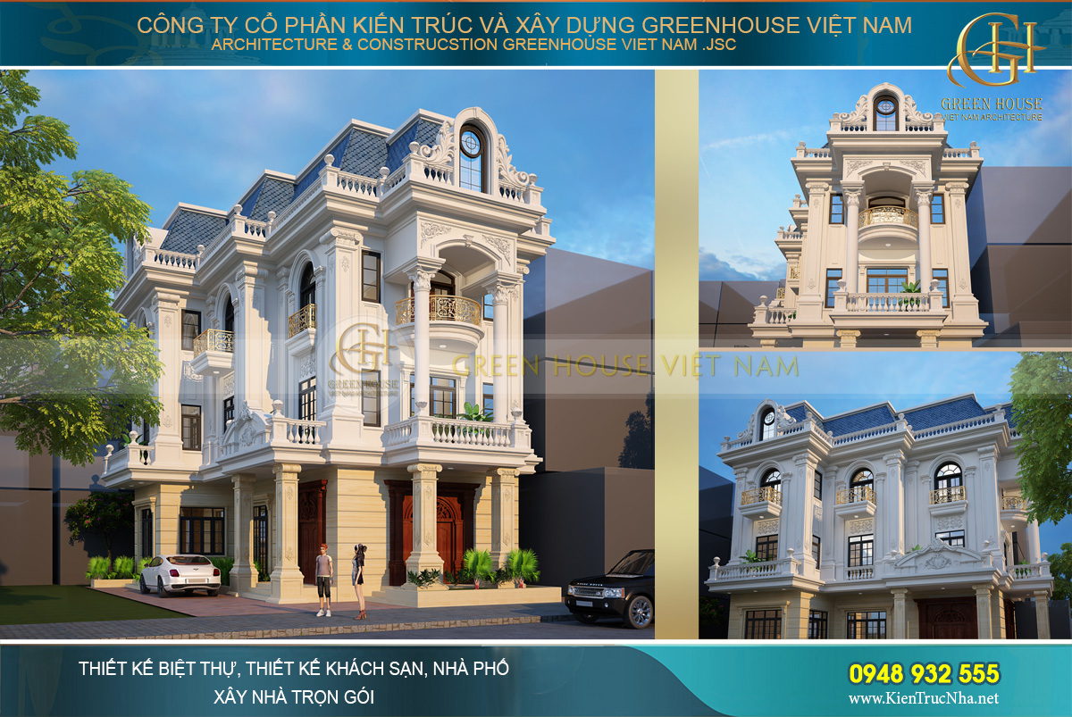 Mẫu biệt thự mini 3 tầng tân cổ điển 150m2