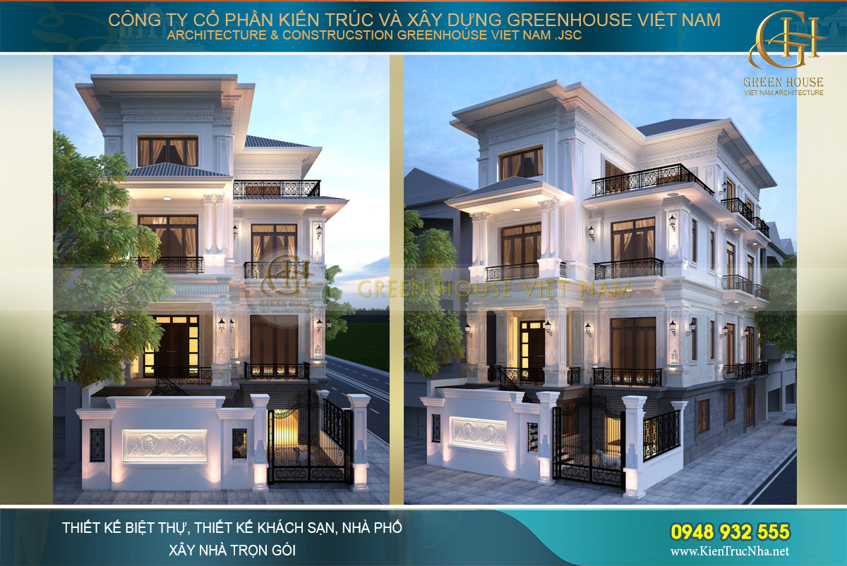 Mẫu biệt thự tân cổ điển 4 tầng mặt tiền 17m