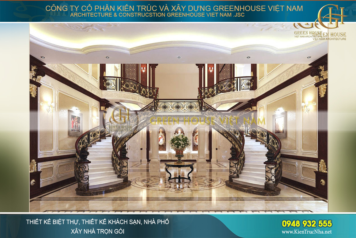 Thiết kế nội thất biệt thự tân cổ điển 3 tầng 1200m2