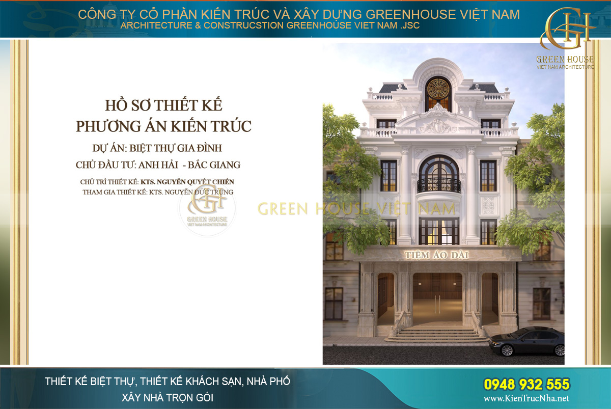 Thiết kế biệt thự tân cổ điển 3 tầng kết hợp kinh doanh tiệm áo dài