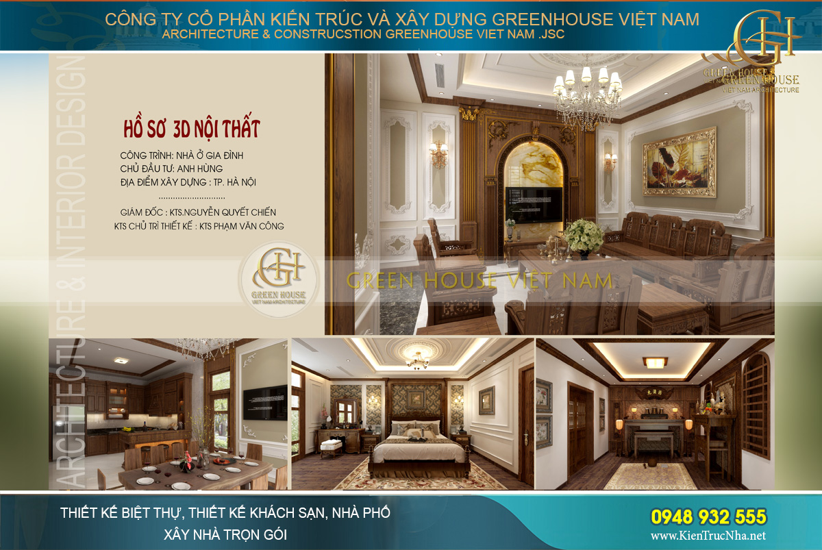 Thiết kế nội thất biệt thự tân cổ điển 3 tầng nội thất gỗ