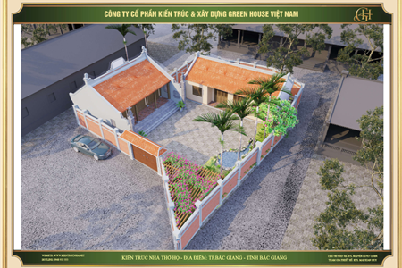 Mẫu thiết kế nhà thờ họ 3 gian kết hợp với nhà ngang đẹp tại Bắc Giang