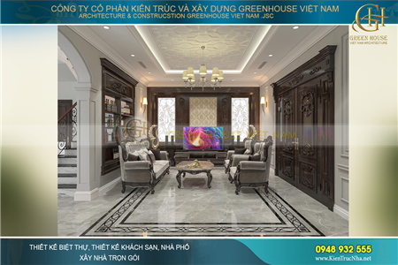 Thiết kế nội thất biệt thự tân cổ điển 130m2 với tone đen bạc