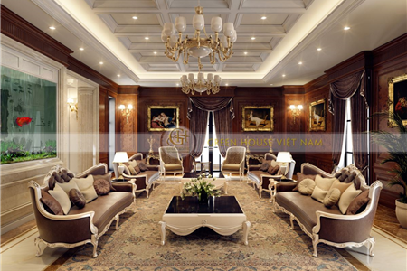 Thiết kế nội thất dinh thự cổ điển Pháp 3 tầng 3000m2